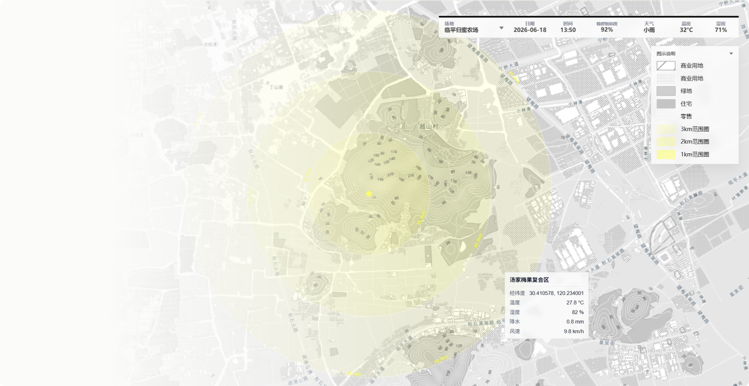 Bee Cue website interface showing a map-based ecological prediction system